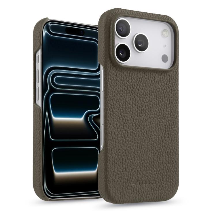 For iPhone 17 Pro Max melkco Litchi Texture Magnetic Half Coverage Genuine Leather Phone Case