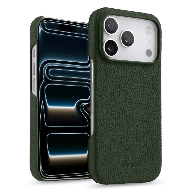 For iPhone 17 Pro Max melkco Litchi Texture Magnetic Half Coverage Genuine Leather Phone Case