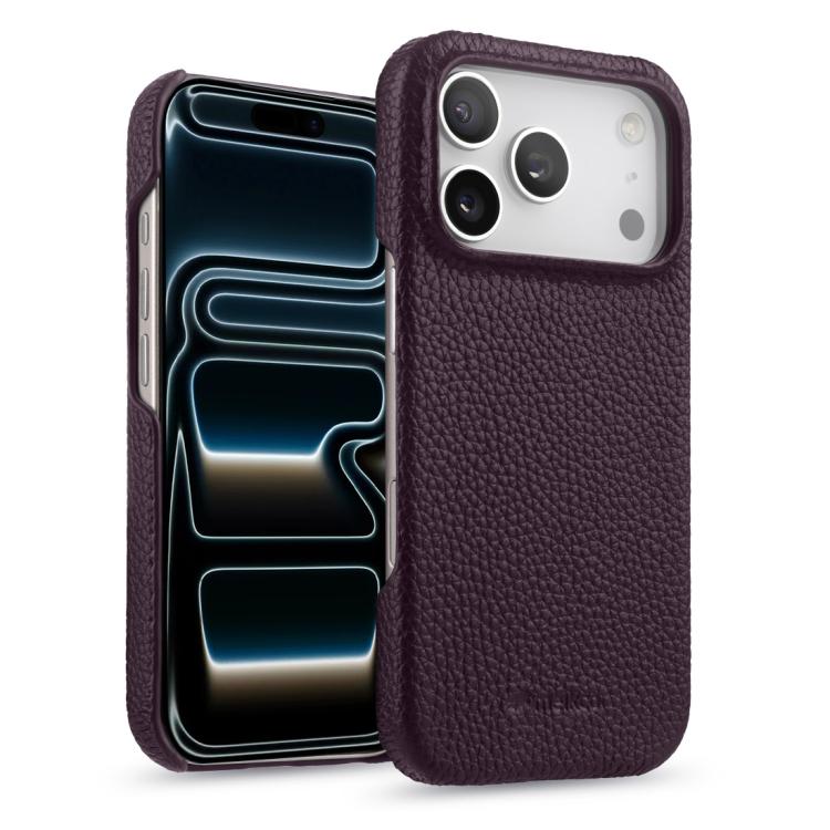For iPhone 17 Pro Max melkco Litchi Texture Magnetic Half Coverage Genuine Leather Phone Case