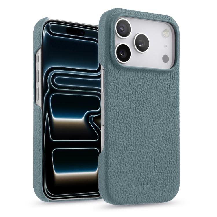 For iPhone 17 Pro Max melkco Litchi Texture Magnetic Half Coverage Genuine Leather Phone Case