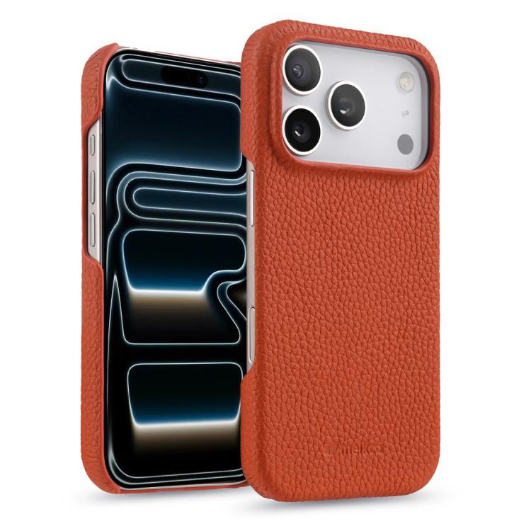 For iPhone 17 Pro melkco Litchi Texture Magnetic Half Coverage Genuine Leather Phone Case