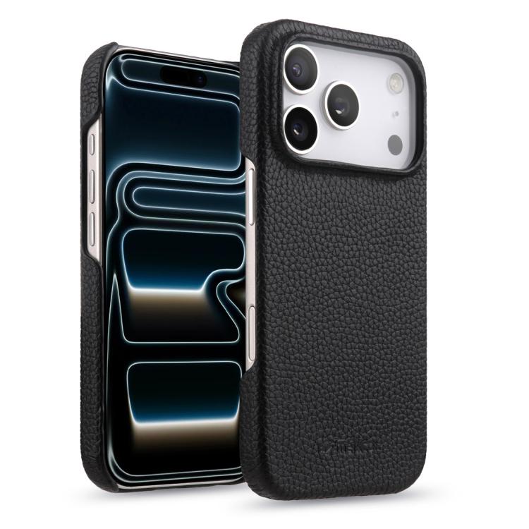 For iPhone 17 Pro melkco Litchi Texture Magnetic Half Coverage Genuine Leather Phone Case