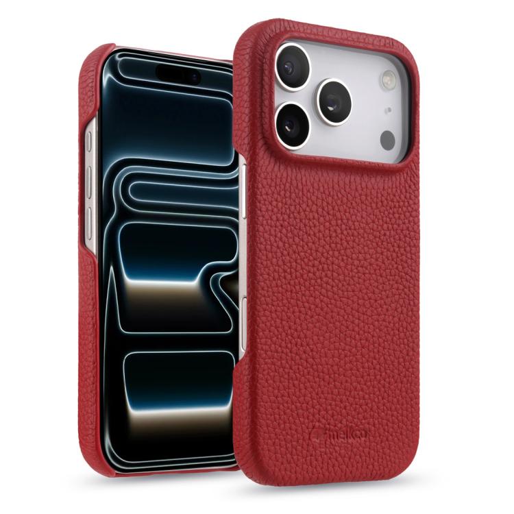 For iPhone 17 Pro melkco Litchi Texture Magnetic Half Coverage Genuine Leather Phone Case