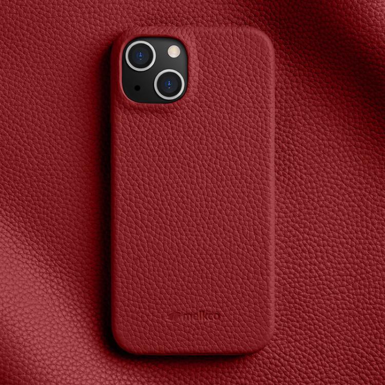 For iPhone 14 melkco Litchi Texture Magnetic Half Coverage Genuine Leather Phone Case