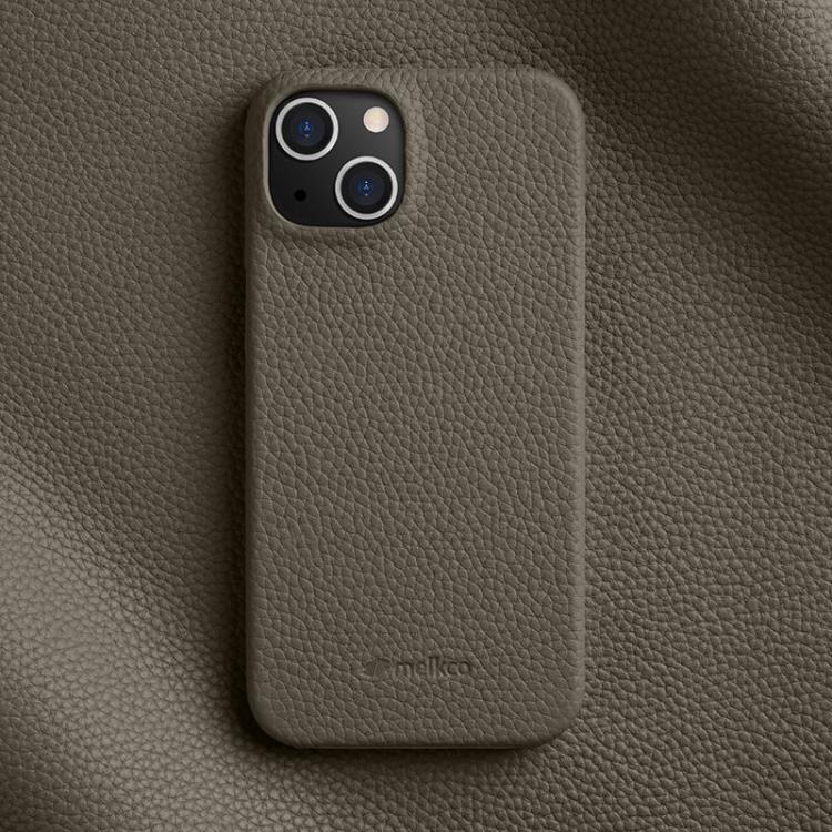 For iPhone 14 melkco Litchi Texture Magnetic Half Coverage Genuine Leather Phone Case