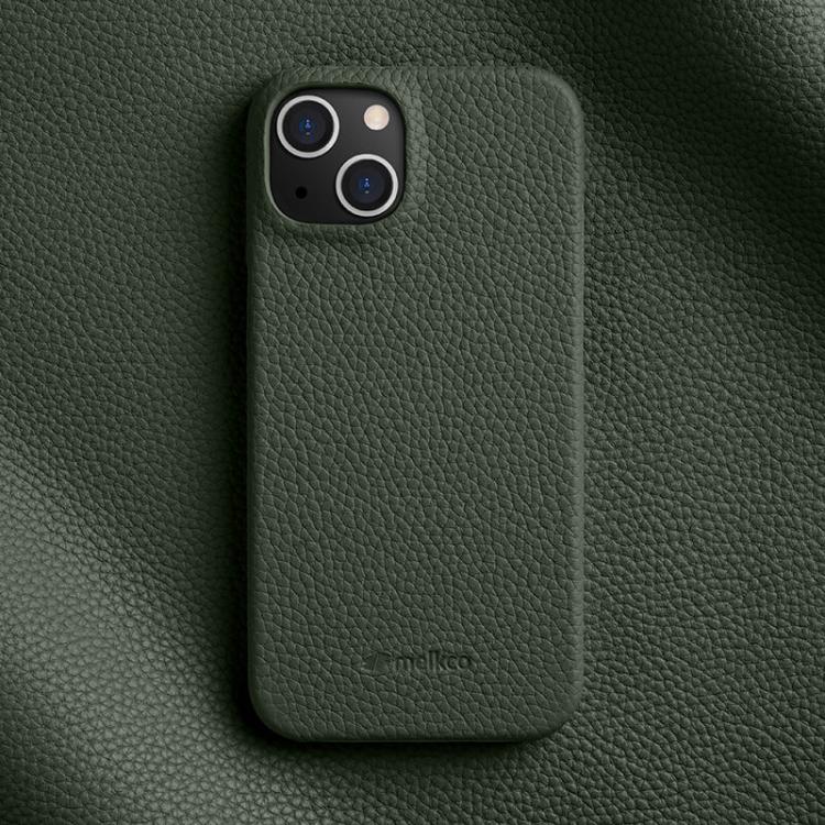 For iPhone 14 melkco Litchi Texture Magnetic Half Coverage Genuine Leather Phone Case