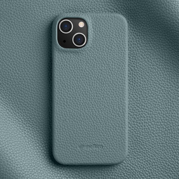 For iPhone 14 melkco Litchi Texture Magnetic Half Coverage Genuine Leather Phone Case