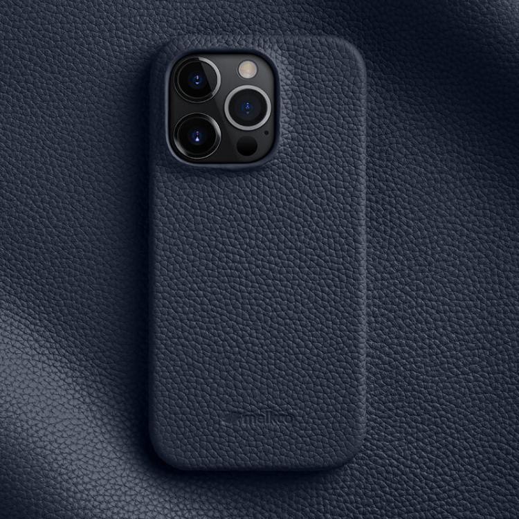 For iPhone 14 Pro melkco Litchi Texture Magnetic Half Coverage Genuine Leather Phone Case