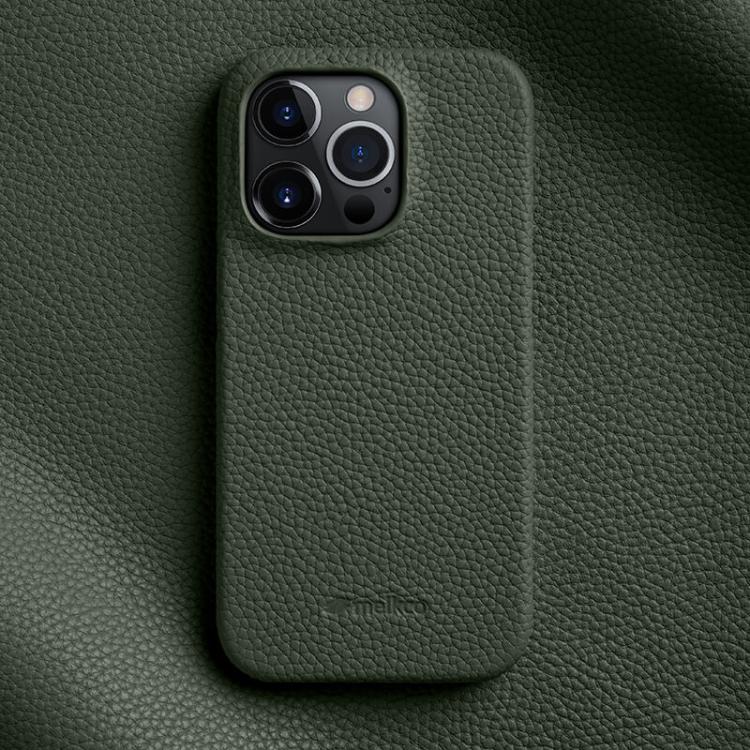 For iPhone 14 Pro melkco Litchi Texture Magnetic Half Coverage Genuine Leather Phone Case