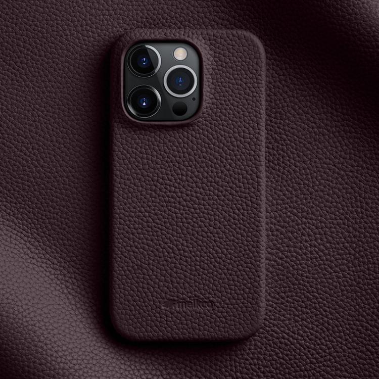 For iPhone 14 Pro melkco Litchi Texture Magnetic Half Coverage Genuine Leather Phone Case