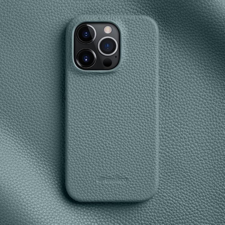 For iPhone 14 Pro melkco Litchi Texture Magnetic Half Coverage Genuine Leather Phone Case