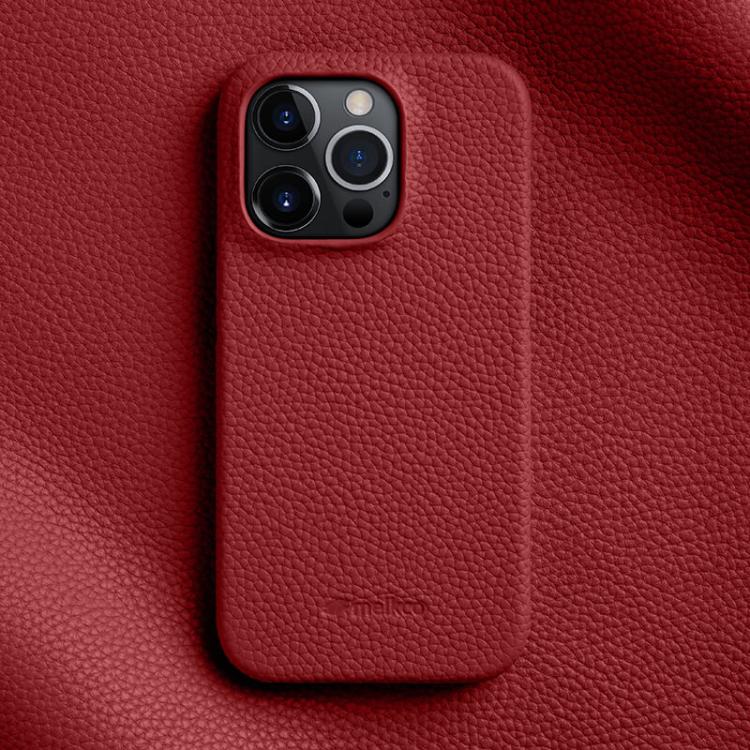 For iPhone 14 Pro Max melkco Litchi Texture Magnetic Half Coverage Genuine Leather Phone Case