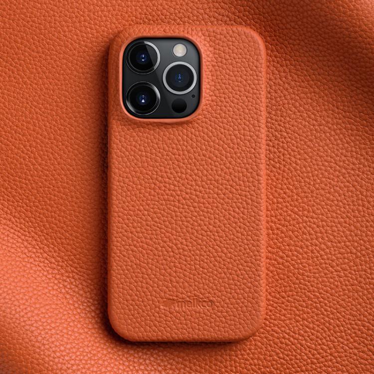 For iPhone 15 Pro melkco Litchi Texture Magnetic Half Coverage Genuine Leather Phone Case