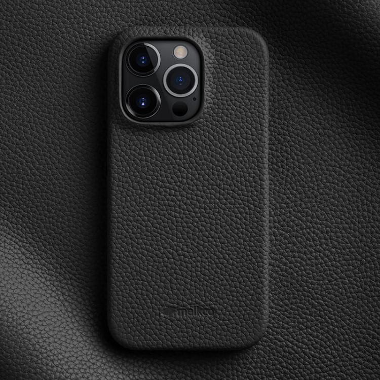 For iPhone 15 Pro melkco Litchi Texture Magnetic Half Coverage Genuine Leather Phone Case