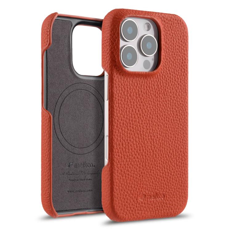 For iPhone 16 Pro Max melkco Litchi Texture Magnetic Half Coverage Genuine Leather Phone Case