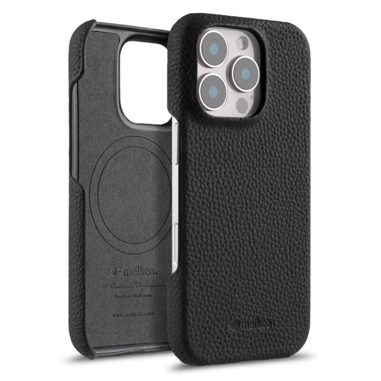 For iPhone 16 Pro Max melkco Litchi Texture Magnetic Half Coverage Genuine Leather Phone Case