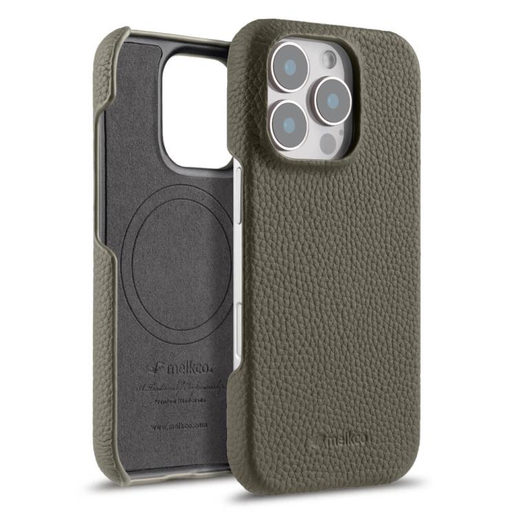 For iPhone 16 Pro Max melkco Litchi Texture Magnetic Half Coverage Genuine Leather Phone Case