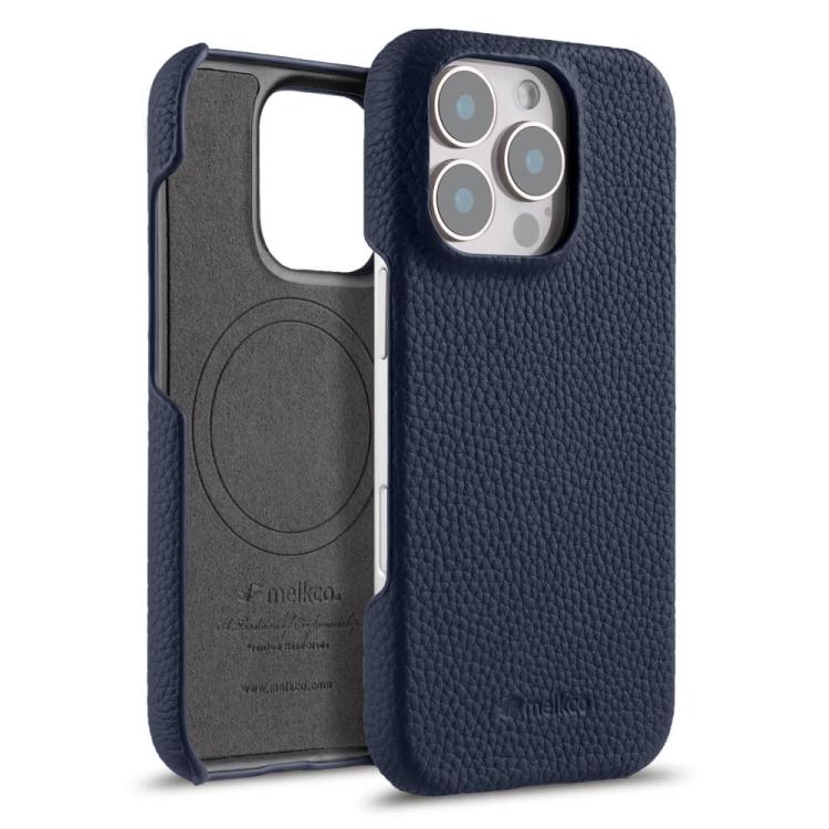 For iPhone 16 Pro Max melkco Litchi Texture Magnetic Half Coverage Genuine Leather Phone Case