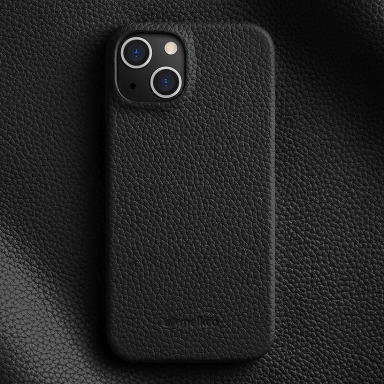 For iPhone 15 melkco Litchi Texture Magnetic Half Coverage Genuine Leather Phone Case
