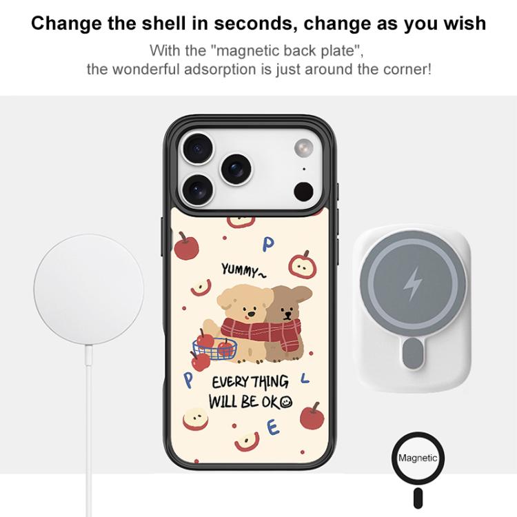 For iPhone 16 Pro Apple Dog Pattern Magnetic Phone Case