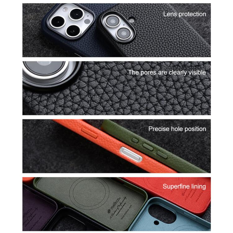 For iPhone 16 melkco Litchi Texture Magnetic Full Coverage Genuine Leather Phone Case