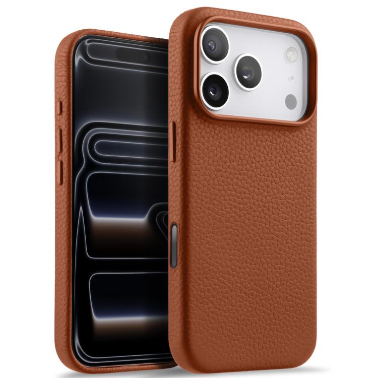 For iPhone 17 Pro melkco Litchi Texture Magnetic Full Coverage Genuine Leather Phone Case with AI Button