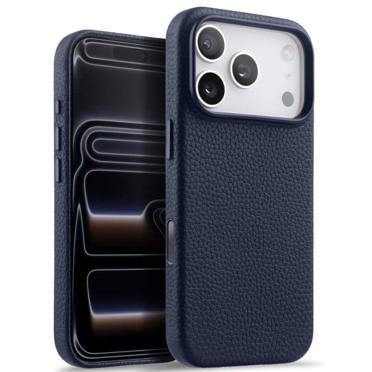 For iPhone 17 Pro melkco Litchi Texture Magnetic Full Coverage Genuine Leather Phone Case with AI Button