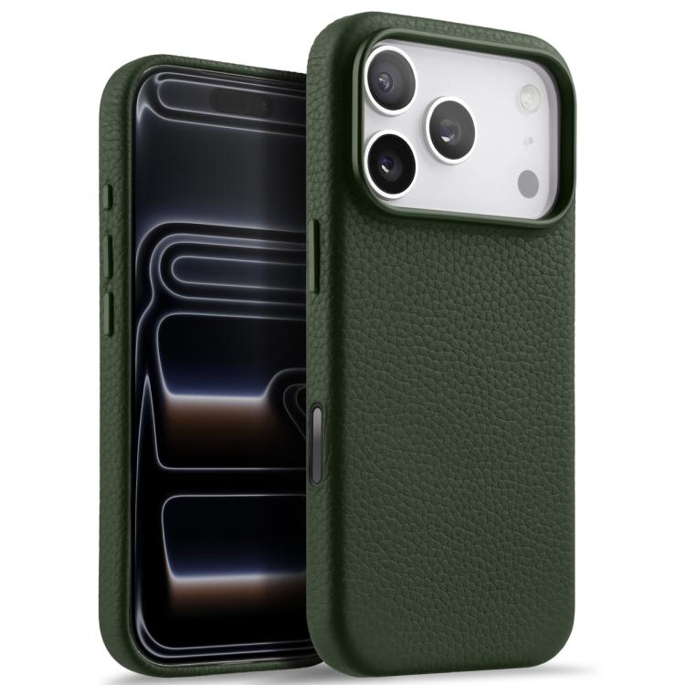 For iPhone 17 Pro melkco Litchi Texture Magnetic Full Coverage Genuine Leather Phone Case with AI Button
