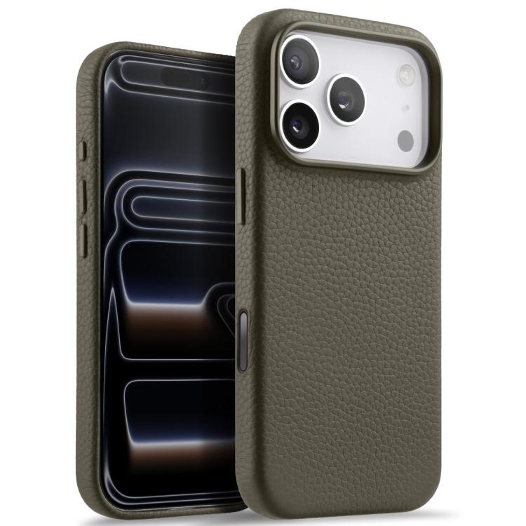 For iPhone 17 Pro melkco Litchi Texture Magnetic Full Coverage Genuine Leather Phone Case with AI Button