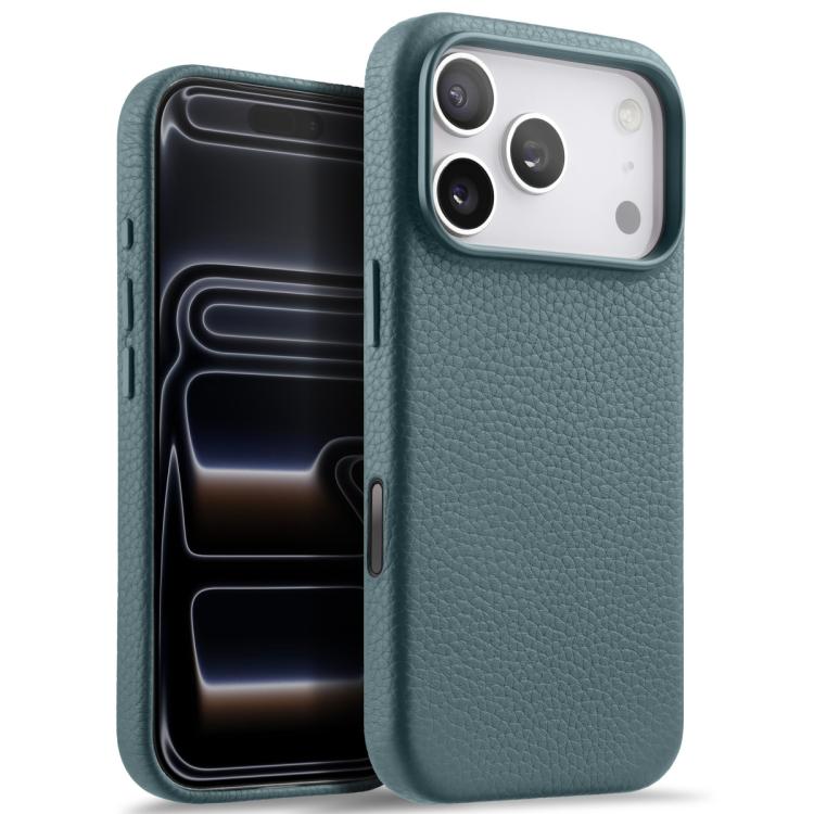 For iPhone 17 Pro melkco Litchi Texture Magnetic Full Coverage Genuine Leather Phone Case with AI Button