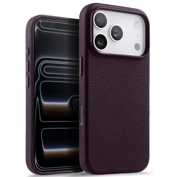 For iPhone 17 Pro melkco Litchi Texture Magnetic Full Coverage Genuine Leather Phone Case with AI Button