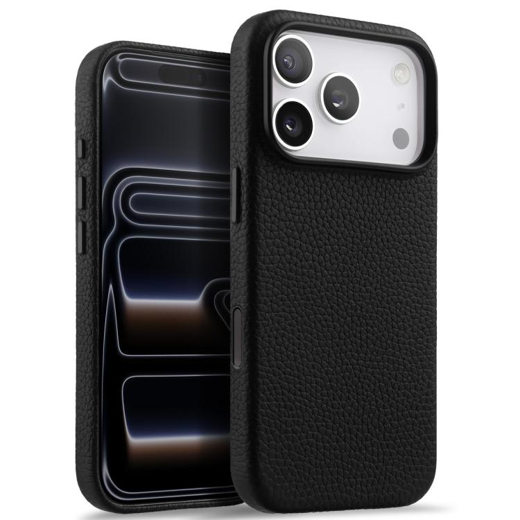 For iPhone 17 Pro Max melkco Litchi Texture Magnetic Full Coverage Genuine Leather Phone Case with AI Button