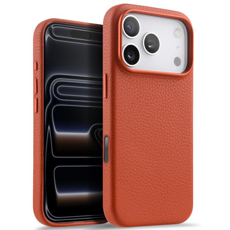 For iPhone 17 Pro Max melkco Litchi Texture Magnetic Full Coverage Genuine Leather Phone Case with AI Button