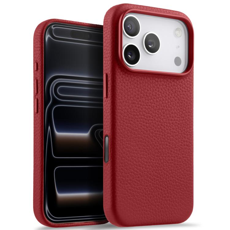 For iPhone 17 Pro Max melkco Litchi Texture Magnetic Full Coverage Genuine Leather Phone Case with AI Button