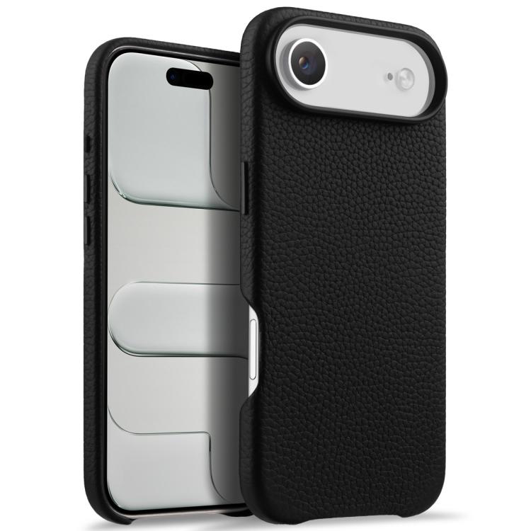 For iPhone Air melkco Litchi Texture Magnetic Full Coverage Genuine Leather Phone Case with AI Button