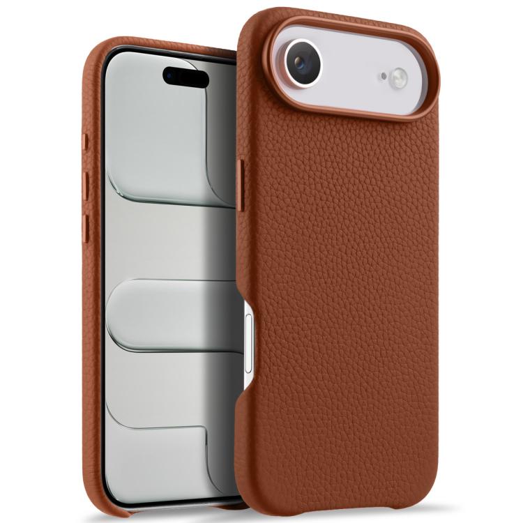 For iPhone Air melkco Litchi Texture Magnetic Full Coverage Genuine Leather Phone Case with AI Button