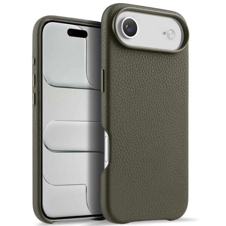 For iPhone Air melkco Litchi Texture Magnetic Full Coverage Genuine Leather Phone Case with AI Button
