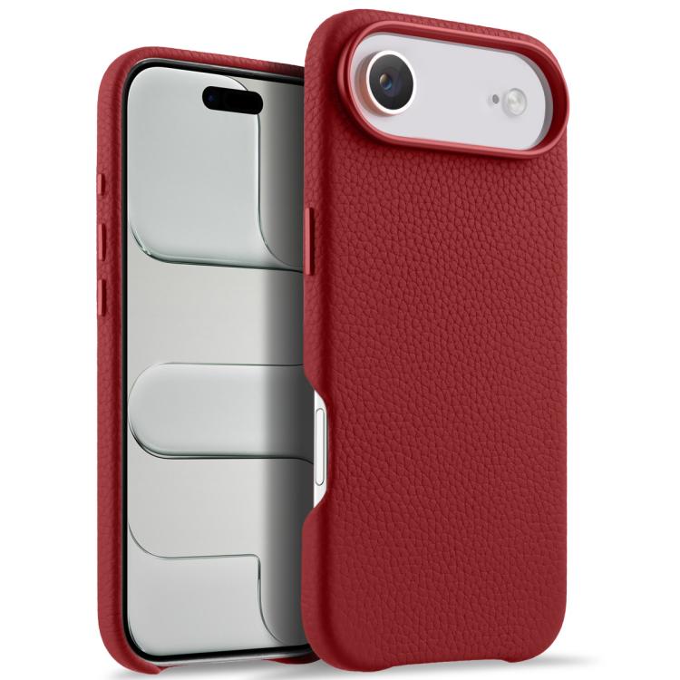 For iPhone Air melkco Litchi Texture Magnetic Full Coverage Genuine Leather Phone Case with AI Button