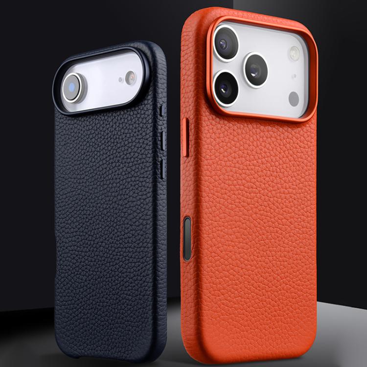 For iPhone Air melkco Litchi Texture Magnetic Full Coverage Genuine Leather Phone Case with AI Button