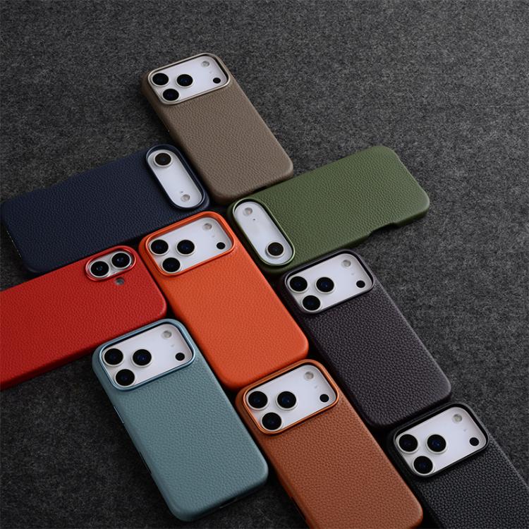 For iPhone Air melkco Litchi Texture Magnetic Full Coverage Genuine Leather Phone Case with AI Button