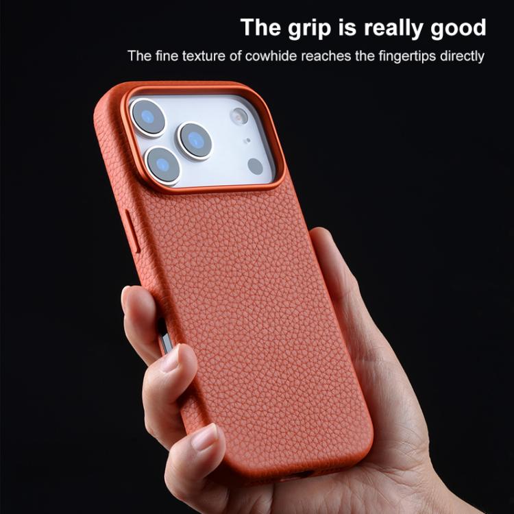 For iPhone Air melkco Litchi Texture Magnetic Full Coverage Genuine Leather Phone Case with AI Button