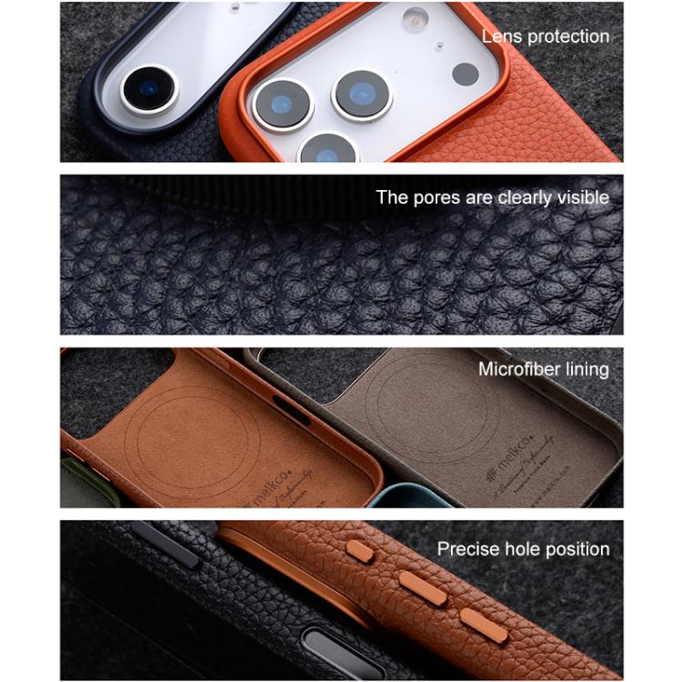 For iPhone Air melkco Litchi Texture Magnetic Full Coverage Genuine Leather Phone Case with AI Button