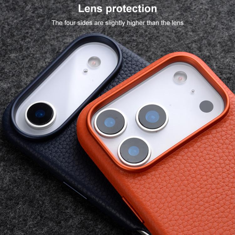 For iPhone Air melkco Litchi Texture Magnetic Full Coverage Genuine Leather Phone Case with AI Button