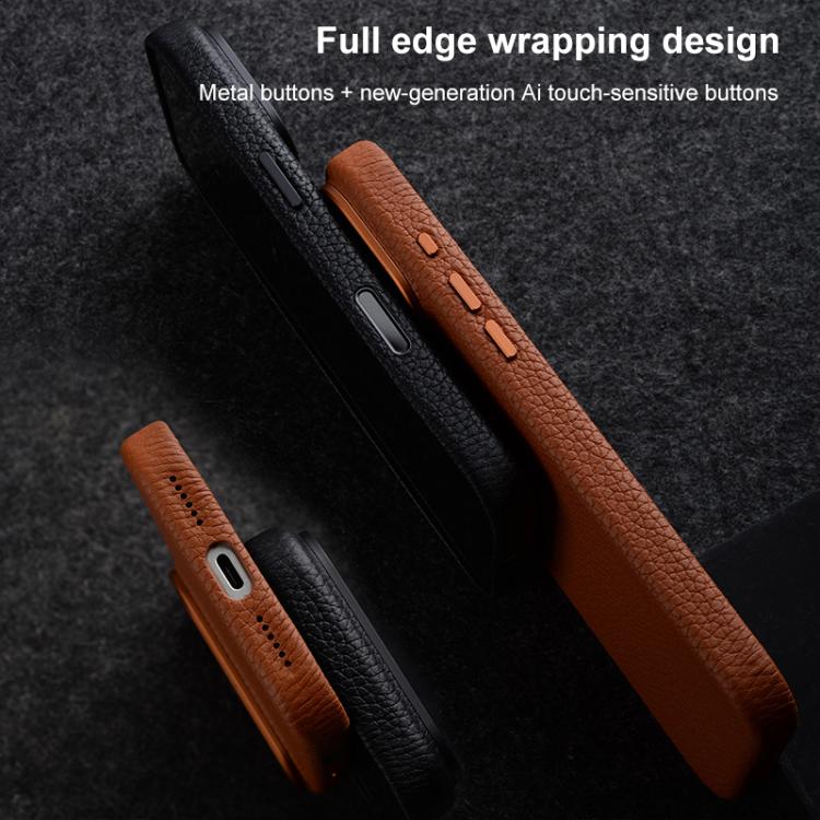 For iPhone Air melkco Litchi Texture Magnetic Full Coverage Genuine Leather Phone Case with AI Button