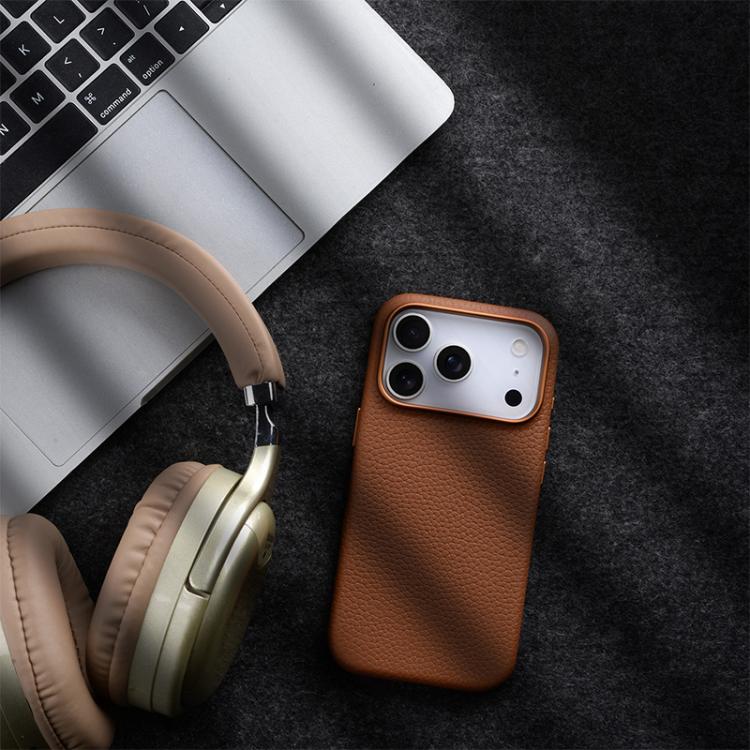 For iPhone Air melkco Litchi Texture Magnetic Full Coverage Genuine Leather Phone Case with AI Button