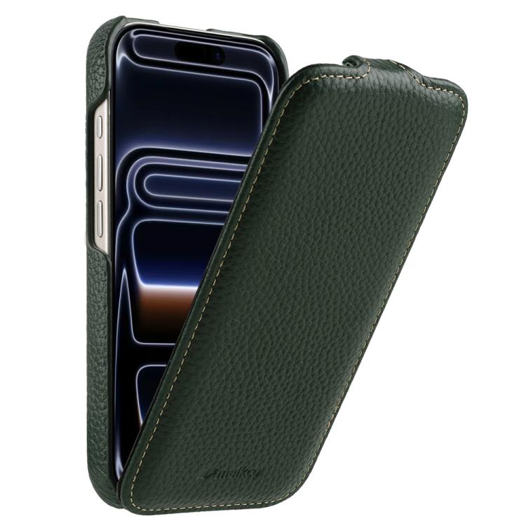 For iPhone 17 Pro melkco Litchi Texture Vertical Flip Magnetic Genuine Leather Phone Case