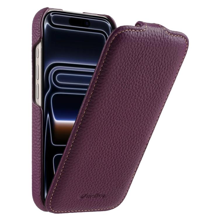 For iPhone 17 Pro Max melkco Litchi Texture Vertical Flip Magnetic Genuine Leather Phone Case