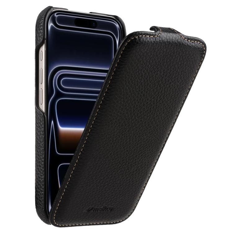 For iPhone 17 Pro Max melkco Litchi Texture Vertical Flip Magnetic Genuine Leather Phone Case