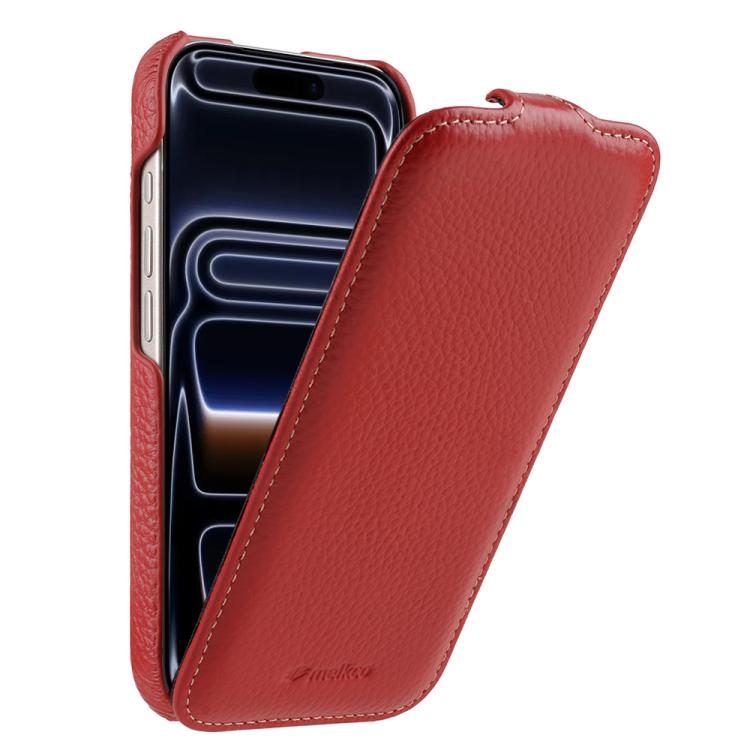 For iPhone 17 Pro Max melkco Litchi Texture Vertical Flip Magnetic Genuine Leather Phone Case