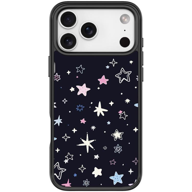 For iPhone 17 Pro Black Background Colorful Stars Pattern Magnetic Phone Case